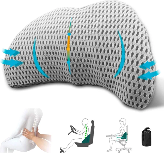 Lumbar Support Pillow - Gray Cushion for Car Seat, Office Chair, Recliner, Bed