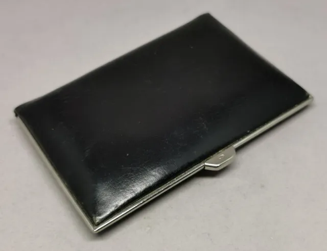Vtg 1950s Black Leather & Chrome With Green Leather Interior Ladies Wallet Purse
