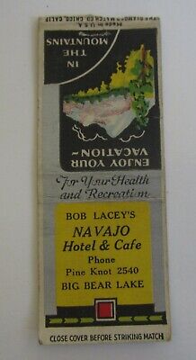 1930's Bob Lacey's NAVAJO Hotel & Cafe BIG BEAR LAKE CA. - MATCHCOVER - Bobtail