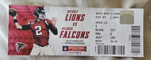 Detroit Lions Vs Atlanta Falcons Wembley 26 Oct 2014 Ticket