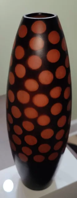 VTG Art Pottery Vase Brown Orange Dots Chulucanas PERU MCM Console Signed SOSA