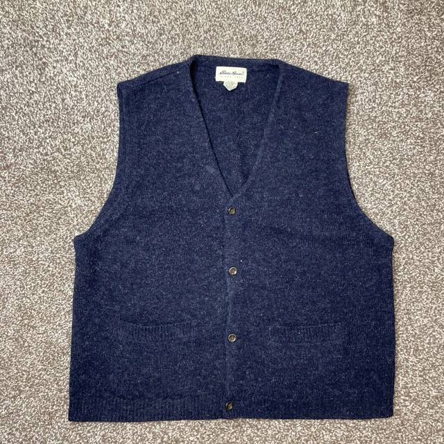 Vtg Eddie Bauer Mens Wool Button Front Vest Navy Blue Large Vintage 90s