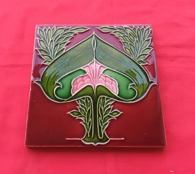 1 Piece Old Art Flower Design Embossed Majolica Ceramic Tiles England 0198 2