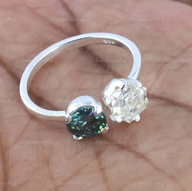 2.10 Karat Oktagonal & Rund Schliff Aus Weiß & Blau Diamantring 925 Silberring 2