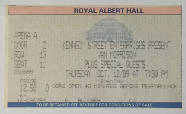 VAN MORRISON 1989 Oct 12 Royal Albert Hall UK CONCERT TICKET STUB