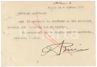 AUTOGRAFO 1940 CICLISMO PRATO Cartolina Aldo BINI per conferma gara 