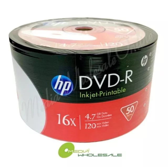 1000 HP Blank 16X DVD-R DVD White Inkjet Printable 4.7GB 120Min Disc 20x50pk