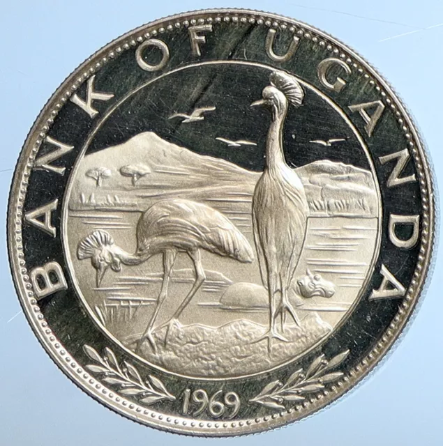 1969 UGANDA Visit POPE Paul VI Birds Cranes OLD Genuine 5 Shilling Coin i110890