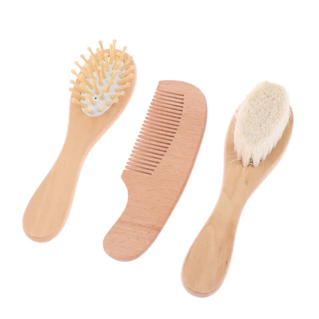 Soft Baby Hair Brush Comb Set For Newborn Wooden Handle Head Comfort Massag ZF