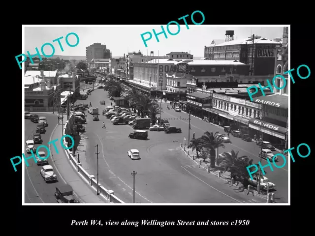 OLD LARGE HISTORIC PHOTO OF PERTH WEST AUSTRALIA VIEW OF WELLINGTON St c1950