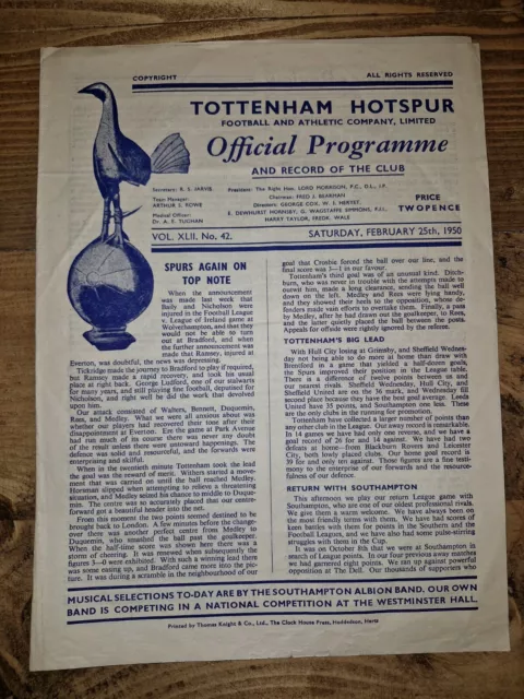 Tottenham / Spurs v Southampton 25.2.1950 - Division 2