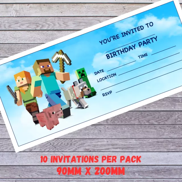 MINECRAFT BIRTHDAY PARTY INVITATIONS, CHILDREN, GIRLS, BOYS, UNISEX  INVITATION