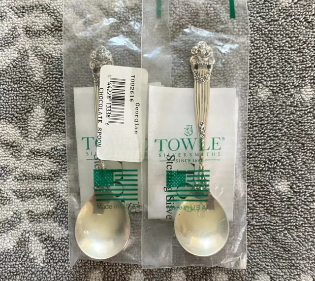 Brand New, TOWLE SILVER Georgian Sterling Chocolate Spoons, Set of 2 3