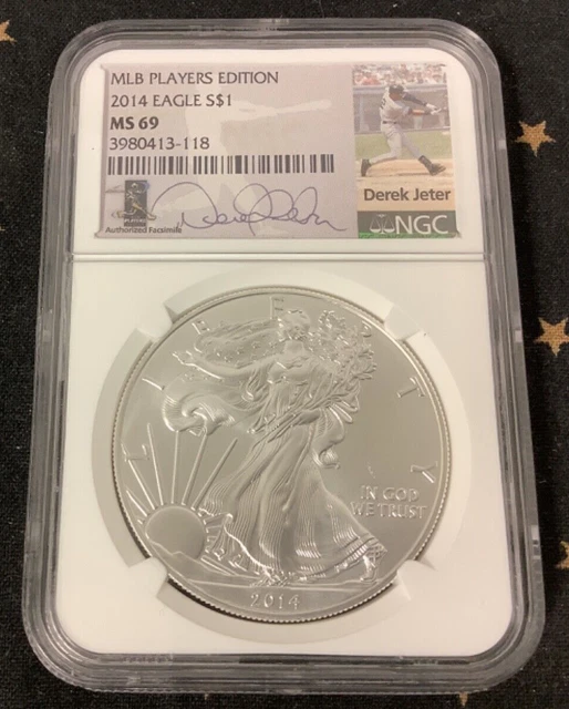2014 Silver Eagle $1 ~ Mlb Players Edition Derek Jeter - Ngc Ms69 !!!