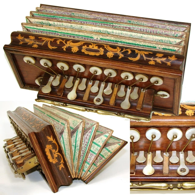 Antique 19th Century French Flutina, Accordion, Marquetry & Mother of Pearl Keys Antique 19th Century French Flutina, Accordion, Marquetry & Mother of Pearl Keys