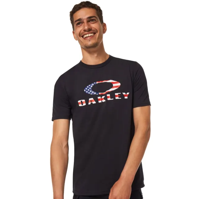 Oakley O Bark Uomo T-Shirt Freizeitshirt Manica Corta Logo Stampa Americano Flag