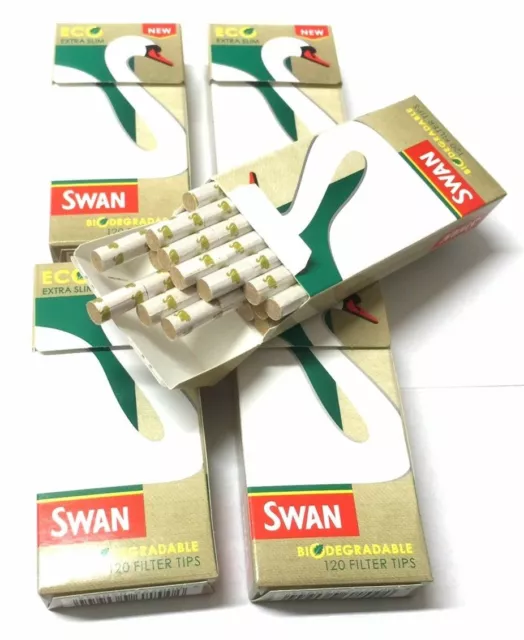 5 x SWAN ECO BIODEGRADABLE EXTRA SLIM CIGARETTE 5mm PRE CUT FILTER TIPS SEALED