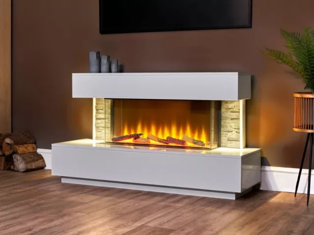 Adam Aspen White Marble & Slate Fireplace with Downlights & Sahara Electric F...