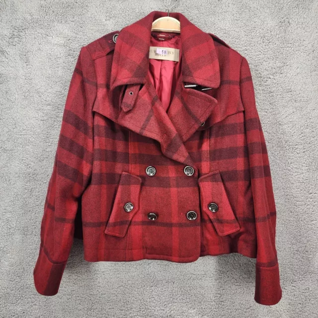 Burberry Brit Women's Size 10 Wool Blend Red Plaid Double Breasted Button Jacket