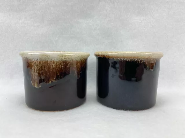 Vintage Set of 2 USA Brown Drip Glaze Custard Cups 3" Small Bowls