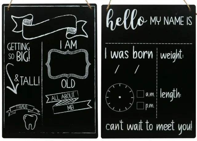 Baby Progress & Birth Announcement Chalk Boards 2 Pack Maternity Gifts 10x14"