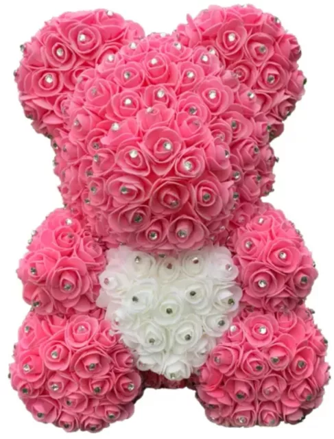 Bear big size 40cm with Pink And White Heart 🩷 foam roses  with diamonds.