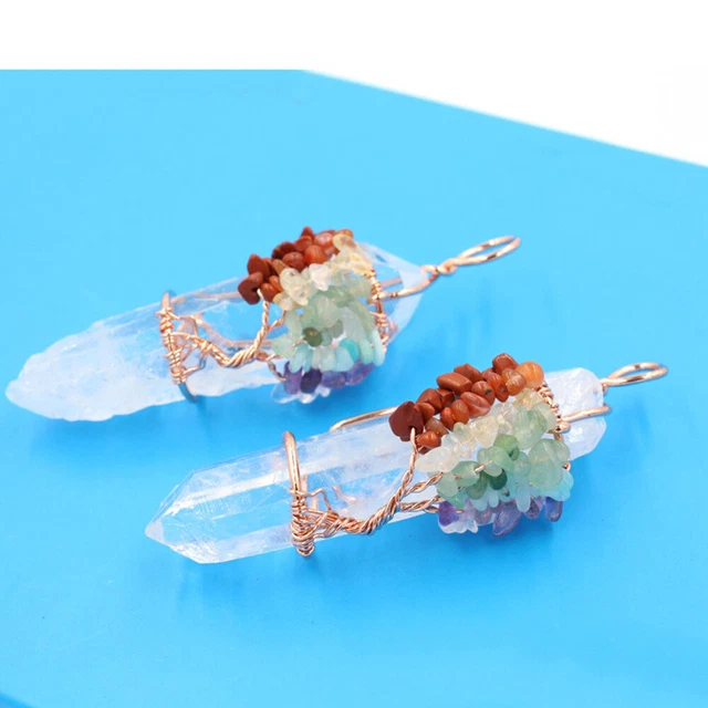 Natural Raw Stone Healing Crystal Tree of Life Wire Wrap Quartz Chakra Pendant