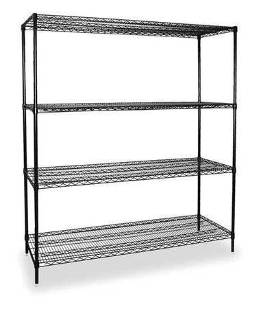 Zoro Select 2Kpn9 Wire Shelving Unit, 24"D X 72"W X 74"H, 4 Shelves, Black