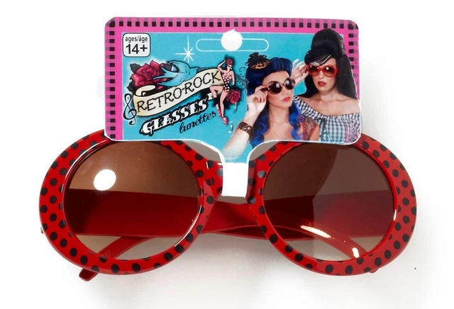 Retro Rock Red Polkadot Costume Sunglasses Adult One Size