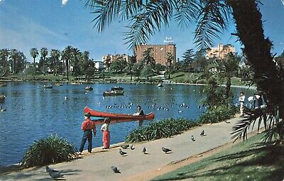 Postcard MacArthur Park Lake Onlooker Los Angeles California CA