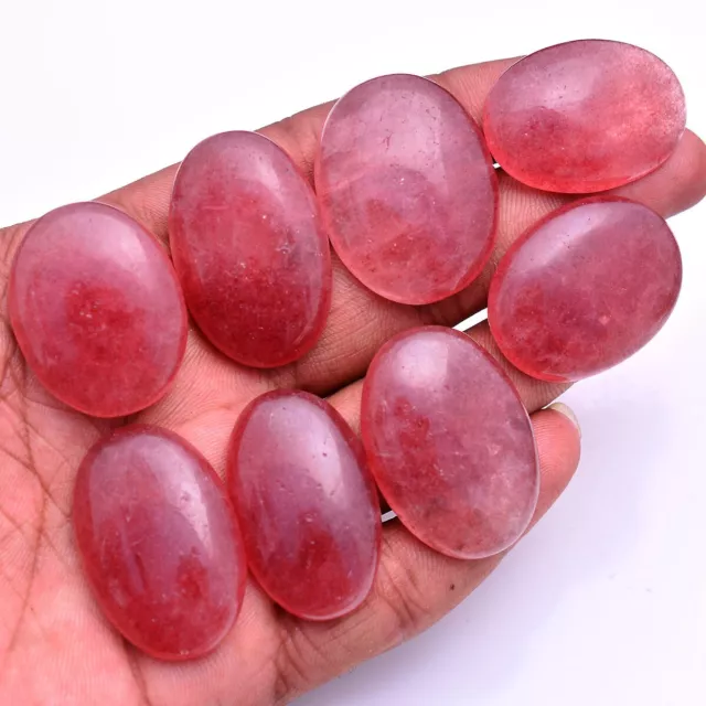 8 Pcs Natural Strawberry Quartz Untreated Oval Cabochon 32mm-36mm Huge Gemstones