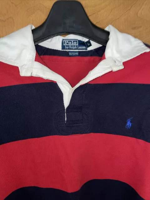VINTAGE RALPH LAUREN Rugby Shirt Red Blue Stripe Long Sleeve L Large ...
