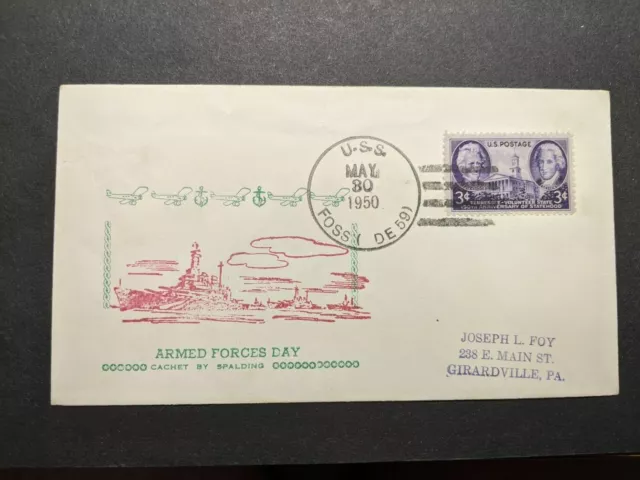 USS FOSS DE-59 Naval Cover 1950 ARMED FORCES DAY Cachet