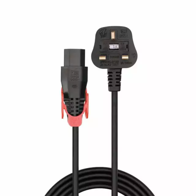 LINDY Power Cable Mains Male Plug UK to Locking IEC C13 Female Socket Black 2m