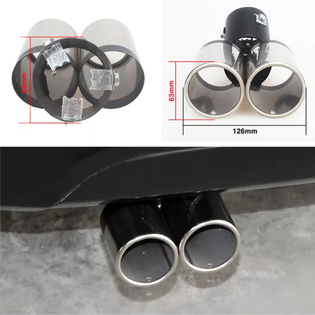 Car Rear Exhaust Throat Muffler Stainless Steel Double Tube Tail Pipe Trim Tip