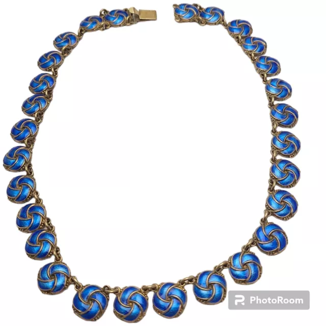 Mid Century Danish Sterling Silver Blue Enamel Choker Necklace Meka Reklamegaver
