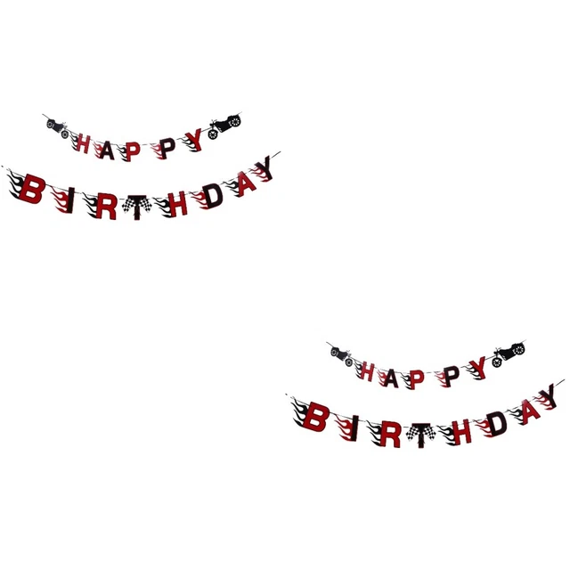 2 piezas Suministros de fiesta de cumpleaños para niños Banner Papel Bebé Motocicleta Fiesta de cumpleaños