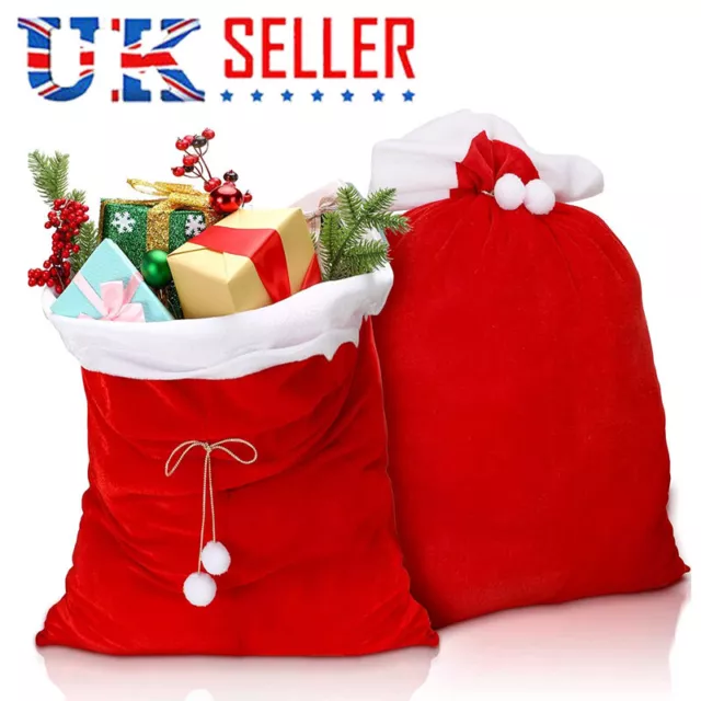 Large Red Santa Sack Father Christmas Drawst Bag Xmas Stocking Party Gift Bags Q 3