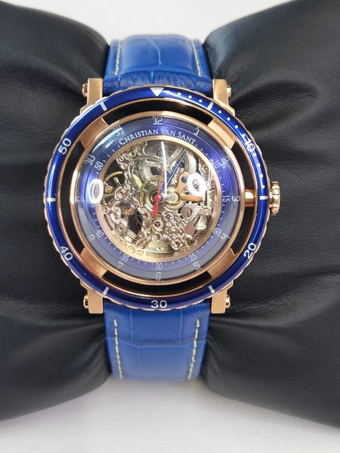 Christian Van Sant Mens Dome Stainless Steel Japanese-Automatic Leather Calfskin