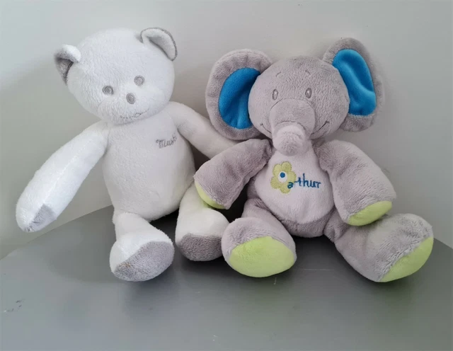 🍼 Lot Doudous Peluche Eléphant Arthur et Nounours Musti