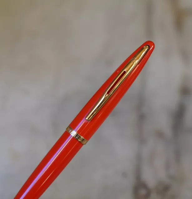 Magnifique Stylo Bille Waterman Carene En Laque Orange & Pl. Or 18 Carats