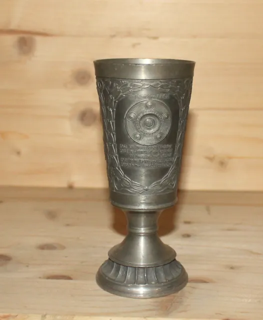 Vintage German hand made ornate pewter cup mug goblet