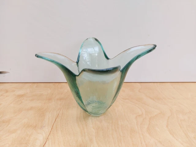 Studio Art Recycled Green Glass 4 Petal Tulip Vase Candle Holder Made In Spain