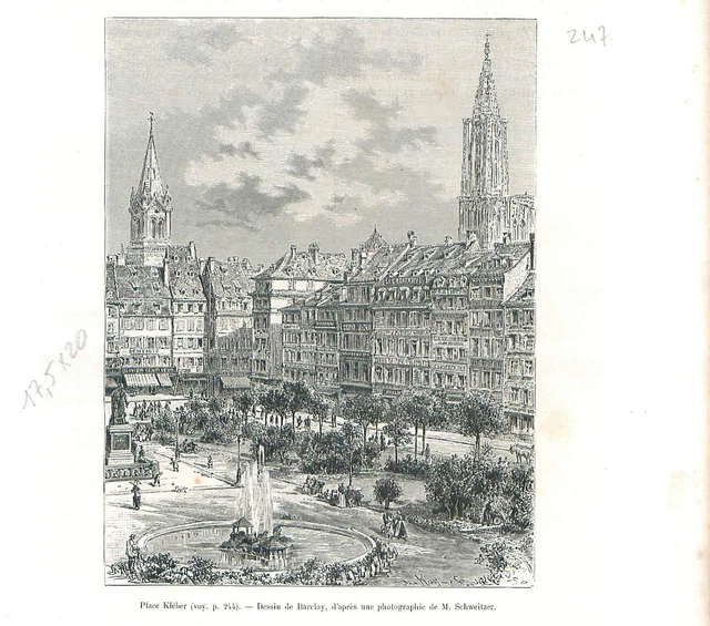 Place Kleber dans la ville de Strasbourg Elsass Alsace France GRAVURE 1888