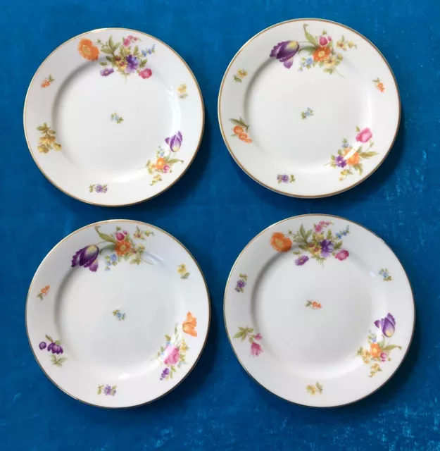 Thomas Bavaria LAKEWOOD China: Set of 4 Rare Antique Dessert Plates, Multifloral