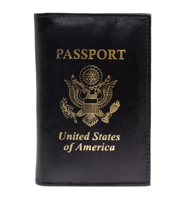 RFID Blocking USA Leather Passport Cover ID Credit Card Holder Bifold Wallet