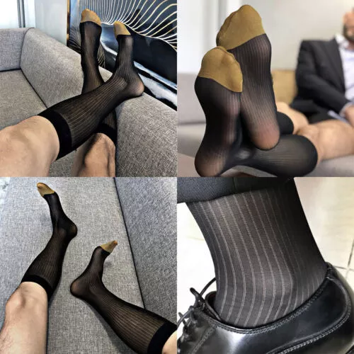 Men Business Dress Tube Socks Stocking Stockings See-through Breathable