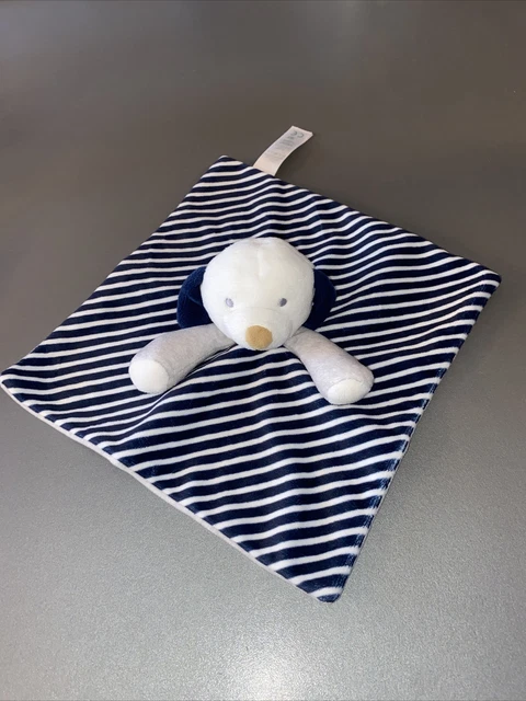 doudou plat chien blanc gris rayé rayures bleu marine OBAIBI Okaidi