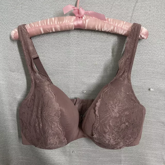 Cacique LIGHTLY LINED Balconette Bra Size 40DDD MAUVE Lace TRIM