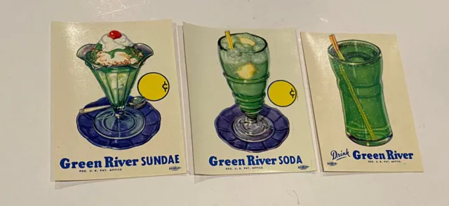 Lot of 3 Vintage GREEN RIVER Soda SUNDAE  Labels